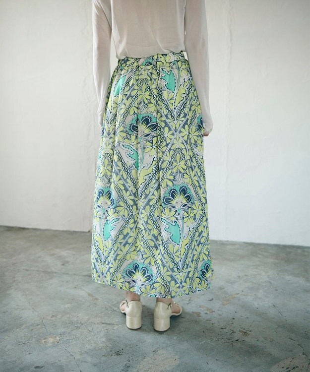 GRACE CONTINENTAL シフォンプリントギャザースカート イエロー