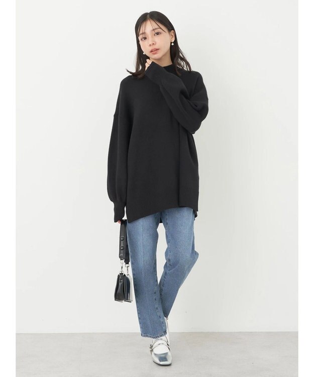 earth music&ecology やわらかタッチハイネックチュニック Black