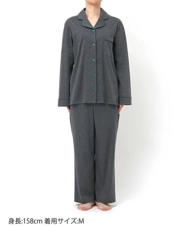 une nana cool 【綿100%】60/1 シルケットスムース 長袖開襟 MADE WITH LIBERTY FABRIC ダークグレー