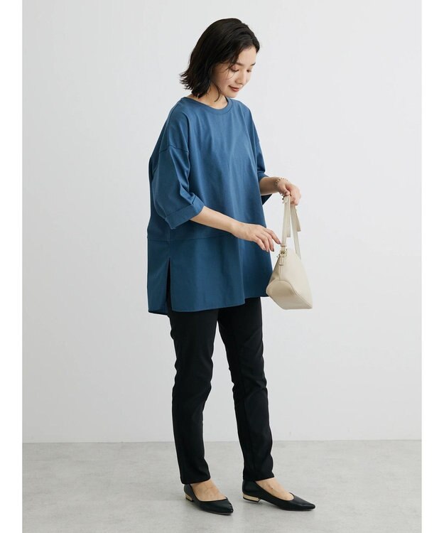 Green Parks ５分袖ドッキングバックスリットチュニック Blue