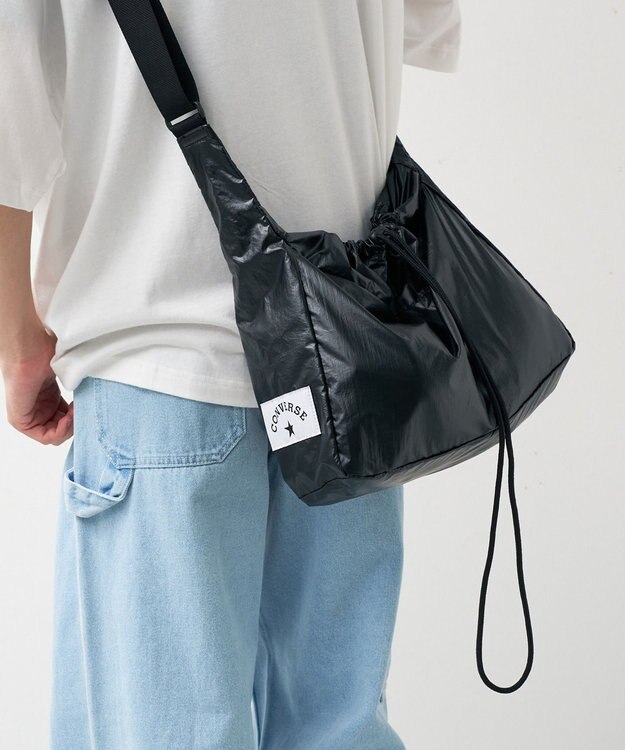 WEGO 【CONVERSE/ユニセックス着用ITEM】別注CONVERSEドローコードショルダーバッグ ブラック
