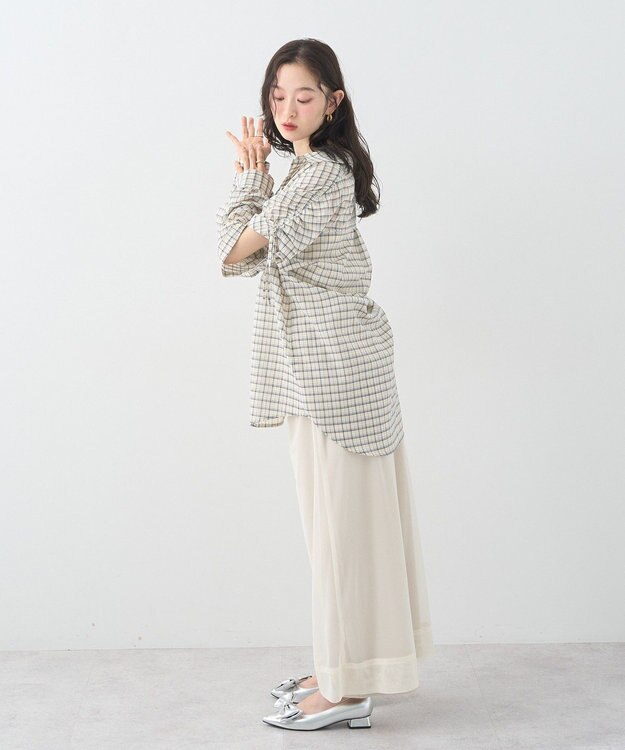 earth music&ecology 【2WAY】２ｗａｙショルダードロストリボンチェックシャツ Cream