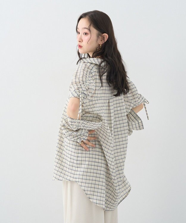 earth music&ecology 【2WAY】２ｗａｙショルダードロストリボンチェックシャツ Cream