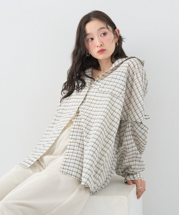 earth music&ecology 【2WAY】２ｗａｙショルダードロストリボンチェックシャツ Cream