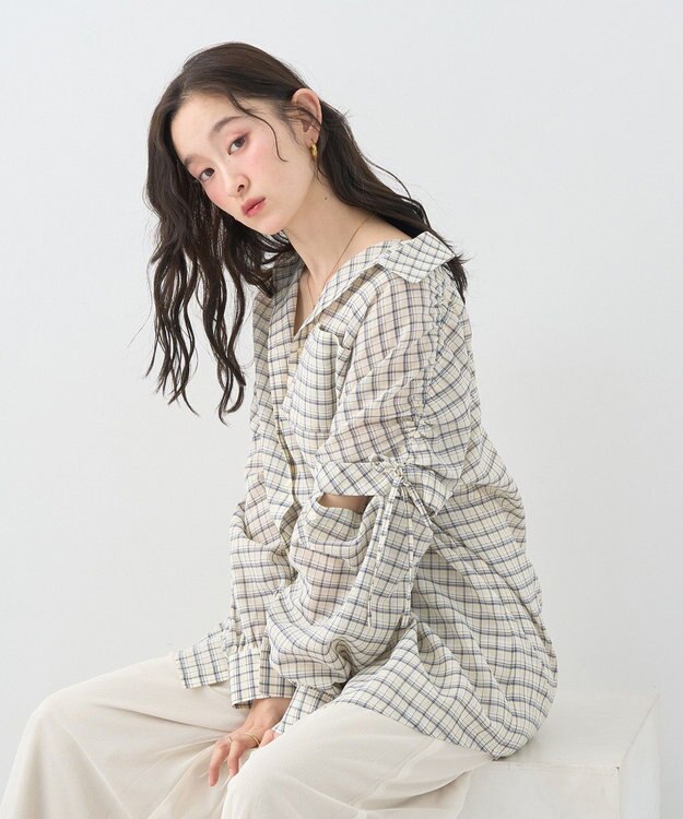 earth music&ecology 【2WAY】２ｗａｙショルダードロストリボンチェックシャツ Cream