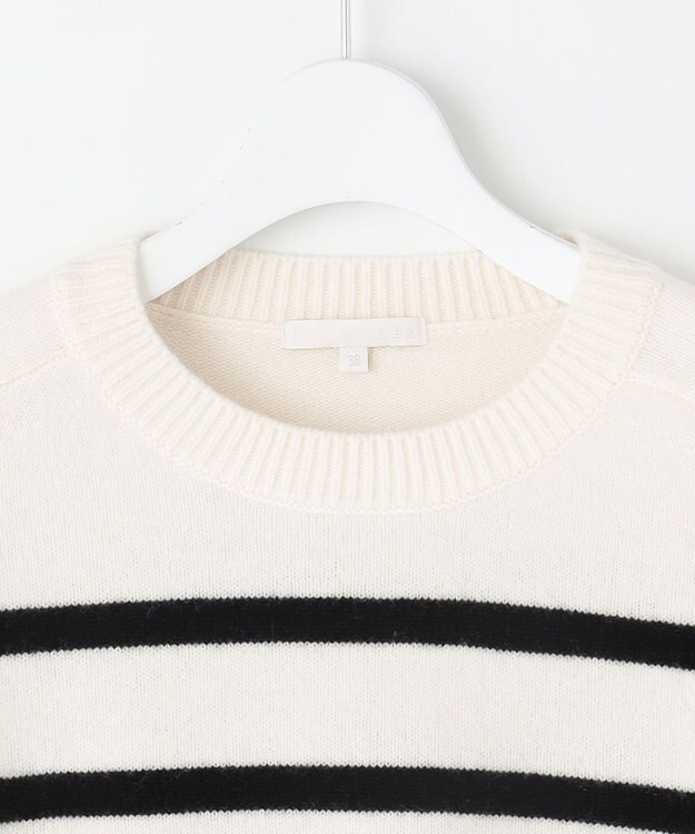 自由区 【洗える】ウールカシミヤブレンドボーダークルーネック ニット オフ×ブラックボーダー
