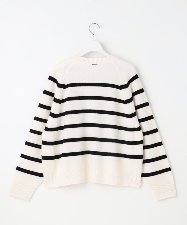 自由区 【洗える】ウールカシミヤブレンドボーダークルーネック ニット オフ×ブラックボーダー