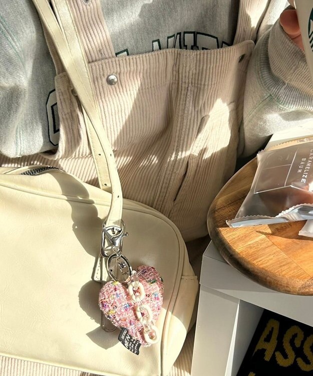 WEGO ツイードビッグハートキーホルダー ピンク