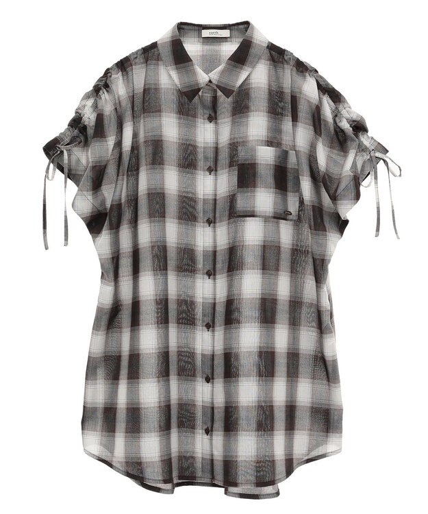 earth music&ecology 【2WAY】２ｗａｙショルダードロストリボンチェックシャツ Brown