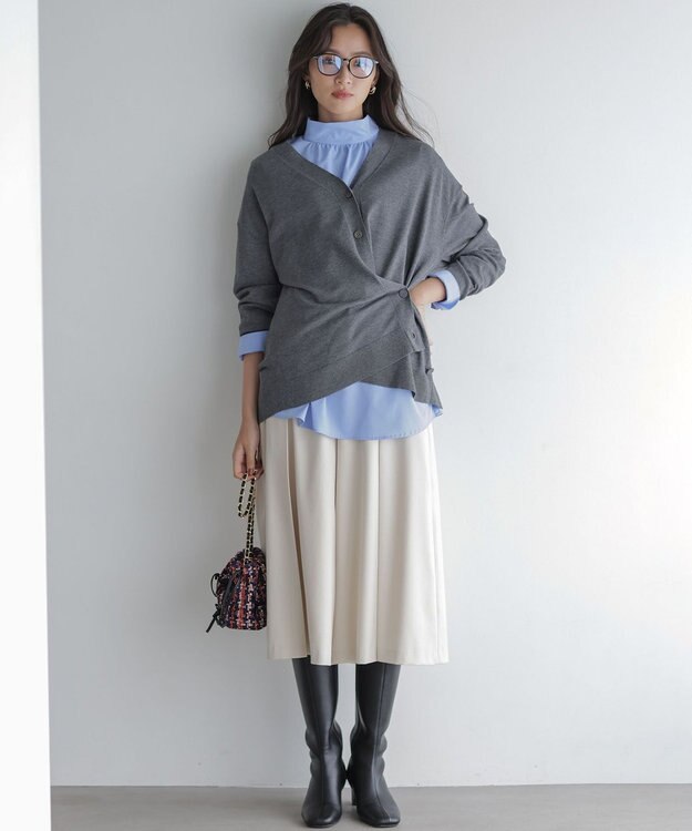 組曲 【加藤ローサさん着用 / 2WAY】スムースストレッチカシュクール カーディガン グレー系