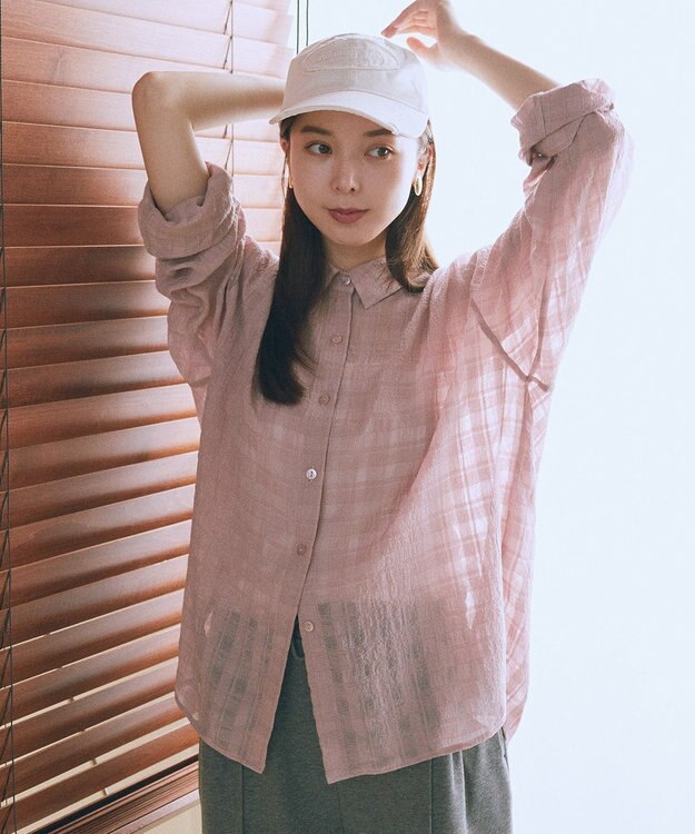 earth music&ecology シャドーチェックシャツ Pink