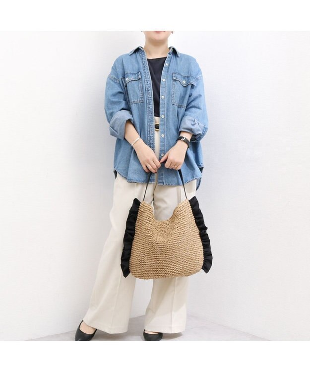 UNBILLION カシュカシュ cachecache / サイドフリルワンンハンドルトート カゴバッグ ブラック