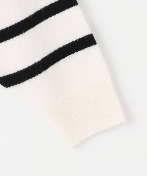 自由区 【洗える】ウールカシミヤブレンドボーダークルーネック ニット オフ×ブラックボーダー