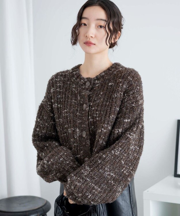 WEGO ミックスブークレ2WAYカーディガン ブラウン