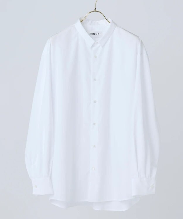 muuc 〈日本製・上質なブロード〉the amber shirt〈ユニセックス・大きいサイズあり〉〈3シーズン〉〈お顔スッキリ見せる小さめ襟のシャツ〉 ホワイト