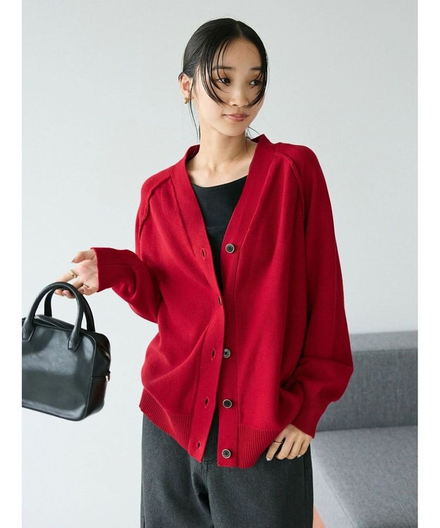 CRAFT STANDARD BOUTIQUE アウトリンキングニットカーディガン Red