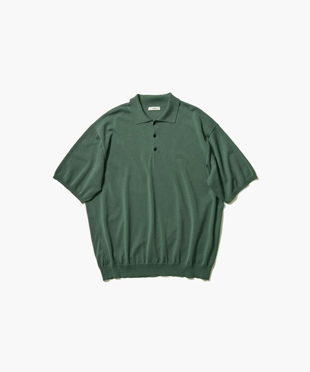 ATON COTTON WASHI KNIT | ハーフスリーブポロセーター - UNISEX GREEN