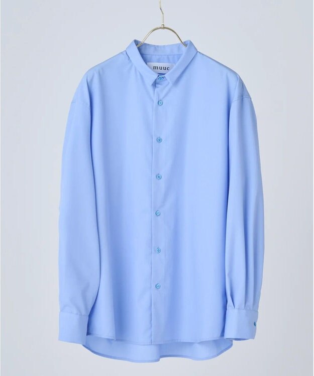 muuc 〈日本製・上質なブロード〉the amber shirt〈ユニセックス・大きいサイズあり〉〈3シーズン〉〈お顔スッキリ見せる小さめ襟のシャツ〉 ブルー