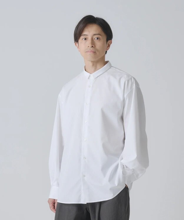 muuc 〈日本製・上質なブロード〉the amber shirt〈ユニセックス・大きいサイズあり〉〈3シーズン〉〈お顔スッキリ見せる小さめ襟のシャツ〉 ホワイト