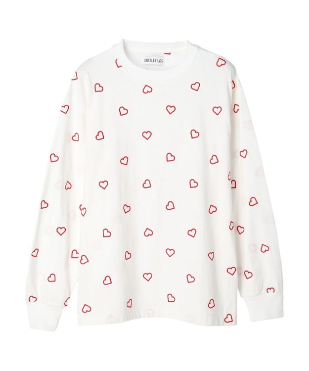 Green Parks ・Ｄｏｕｂｌｅ　Ｆｌａｇｓ　ハート刺繍ロンＴ Ivory