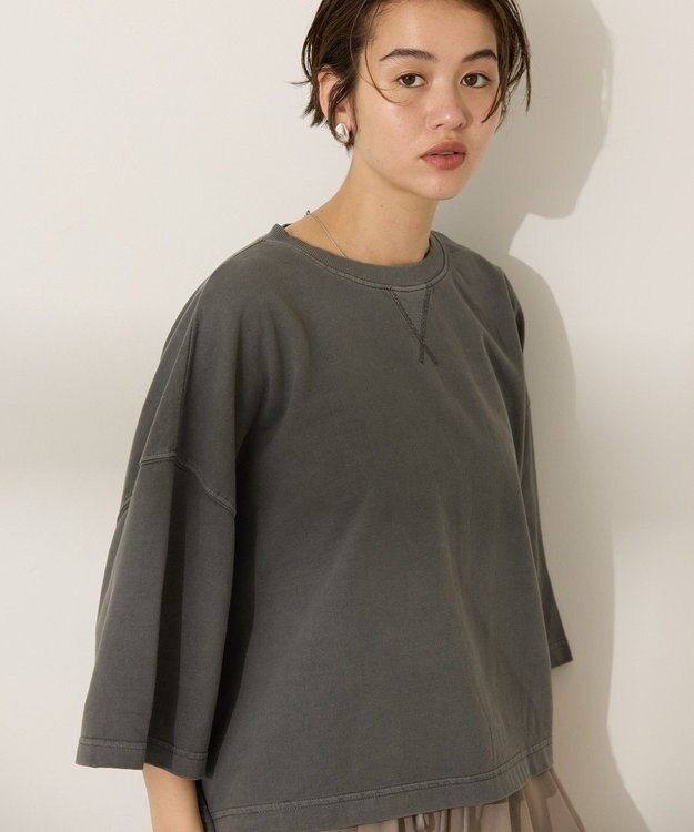 AMERICAN HOLIC ピグメント加工ミニ裏毛半袖プルオーバー Charcoal Gray