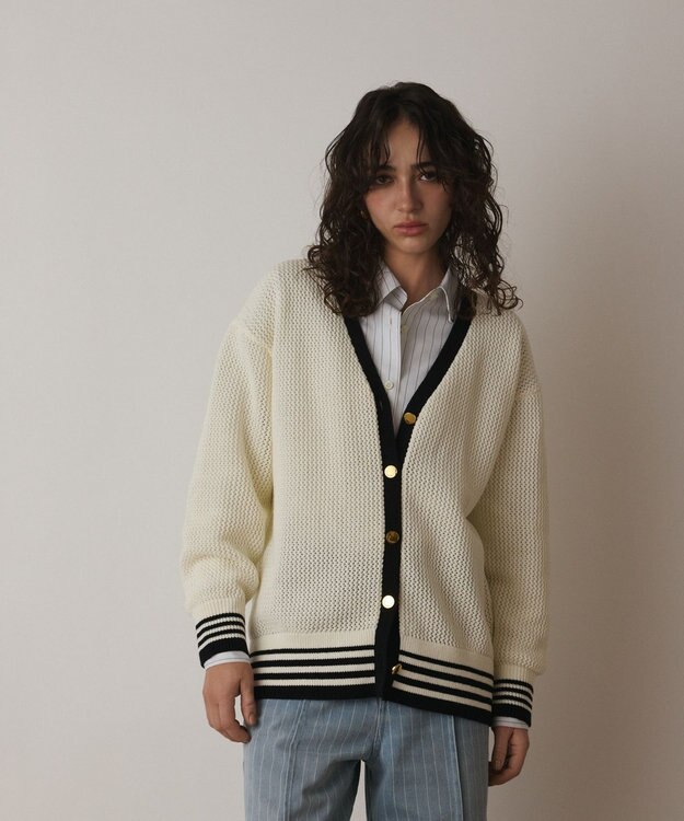 GRACE CONTINENTAL メッシュラインニットカーディガン ホワイト