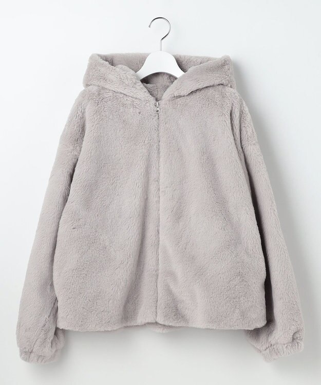 Feroux フード付きフェイクファー パーカー ライトグレー系