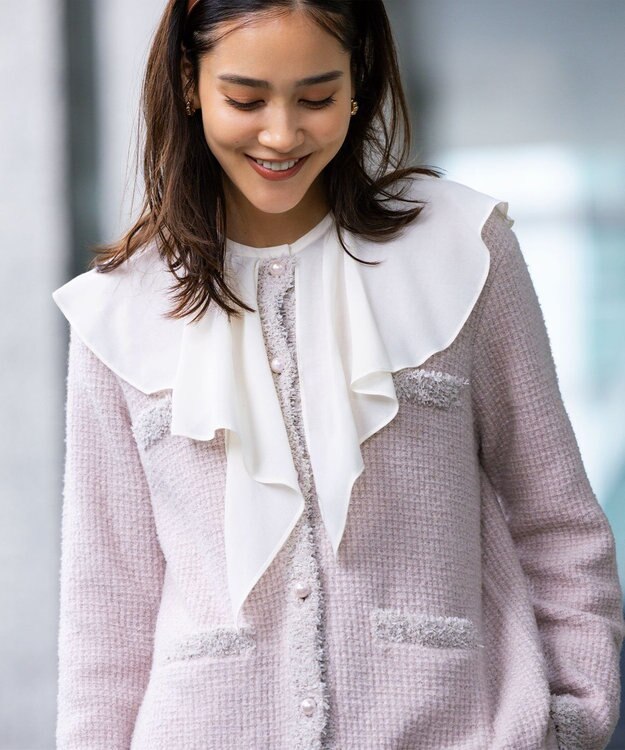 組曲 ツイードニット ジャケット ピンクベージュ系