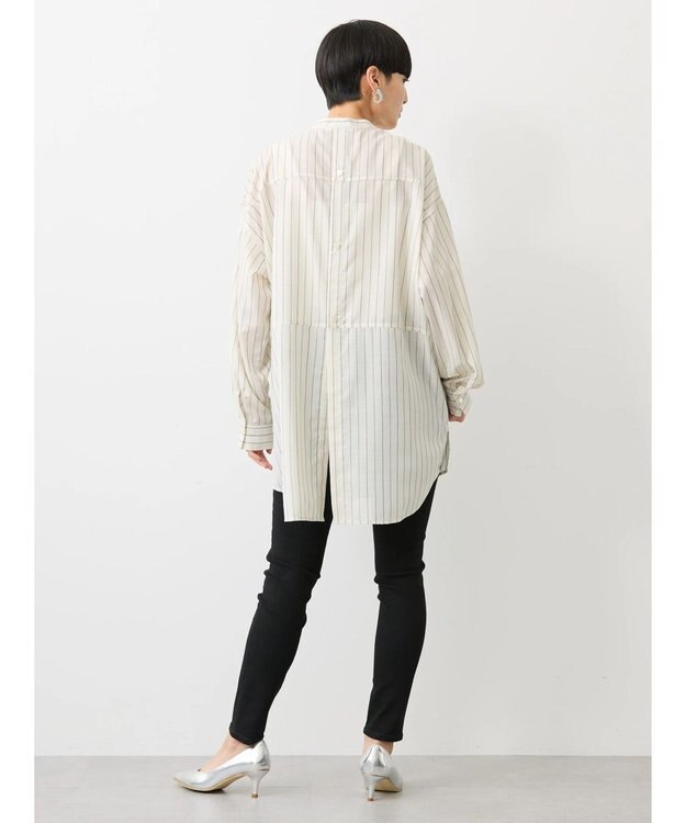 AMERICAN HOLIC イージーケア＋接触冷感　Ｗポケットシャツチュニック Stripe Ivory