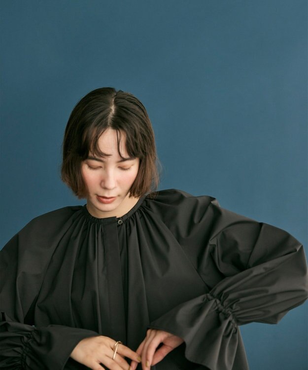 #Newans 【洗濯機可】フルギャザーブラウス ブラック