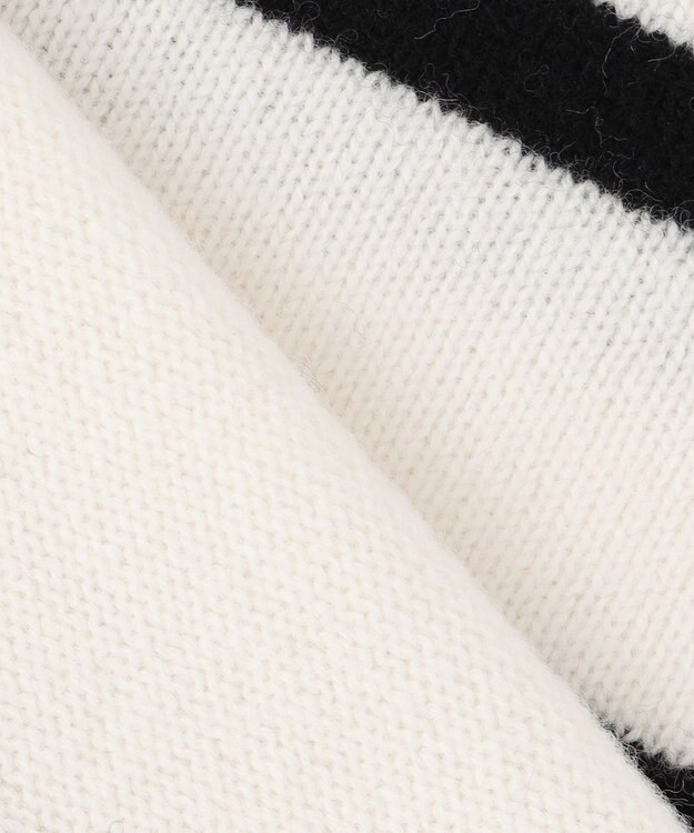 自由区 【洗える】ウールカシミヤブレンドボーダークルーネック ニット オフ×ブラックボーダー