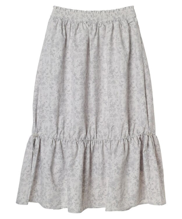 earth music&ecology フラワーティアードテックスカート Grayish Blue
