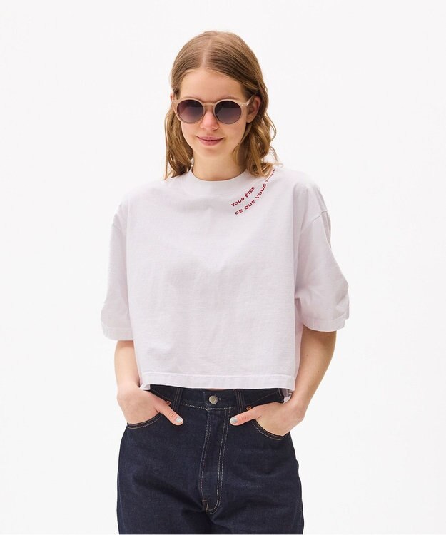 LENO EMBROIDERY  T-SHIRT / 刺繍Tシャツ WHITE×RED