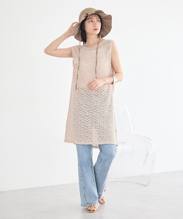 earth music&ecology 切り替えフレアデニムパンツ Light Indigo