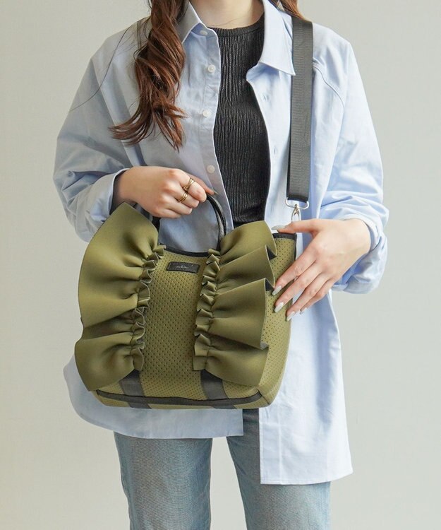 ACE BAGS & LUGGAGE JEWELNA by Jewelna Rose フリルトートバッグ 16205 軽量 2WAY ショルダーバッグ リボン カーキ