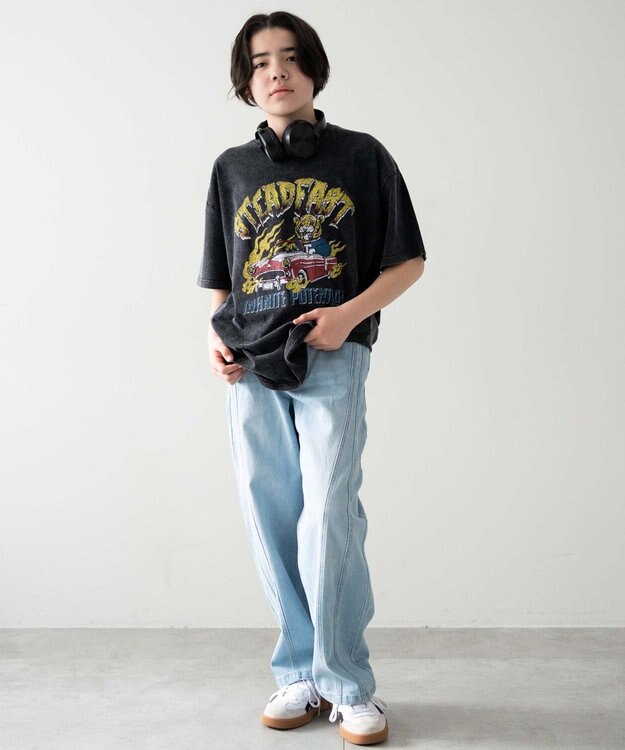 WEGO 【KIDS/150cm/160cm/ウエストゴム】イージー3Dバレルレッグデニムパンツ（JUNIOR） デニム淡色