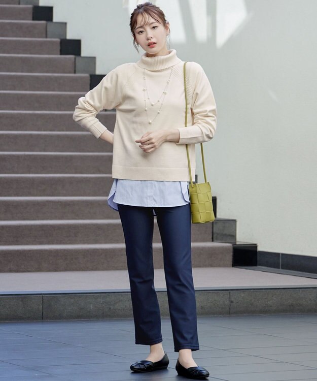 Tiaclasse 【安田美沙子さん着用・選べる裾】 レイヤードヘムカットソーTシャツ オフ×ブルーストライプ裾シャツ