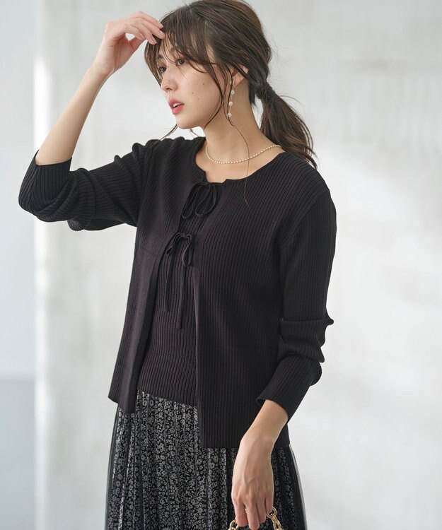 ANY SIS 【2SET】リボンカーデツイン ニット ブラック