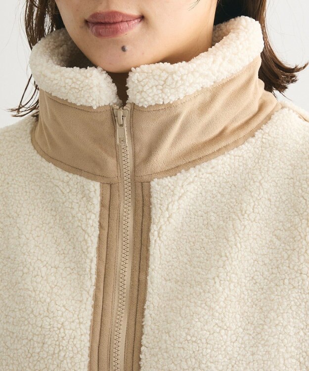 Green Parks スタンドカラーボアＺＩＰベスト Beige