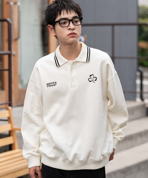 WEGO 【ユニセックス着用ITEM/MLサイズ展開】モチーフロゴポロスウェット ホワイトアイボリー