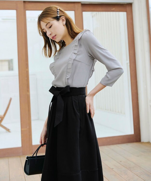 Tiaclasse リボン付きフレアスカート ブラック