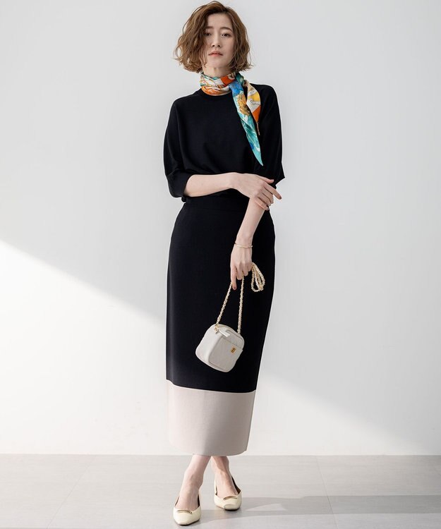 23区 S 【WEB&一部店舗限定/洗える】レーヨンポリエステルストレッチ タイト スカート ブラック×ベージュ