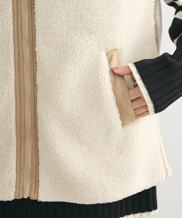 Green Parks スタンドカラーボアＺＩＰベスト Beige