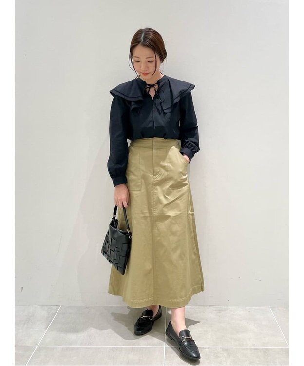 UNFILO 【GLOW 6月号掲載/洗える】ラッフルカラーブラウス ブラック