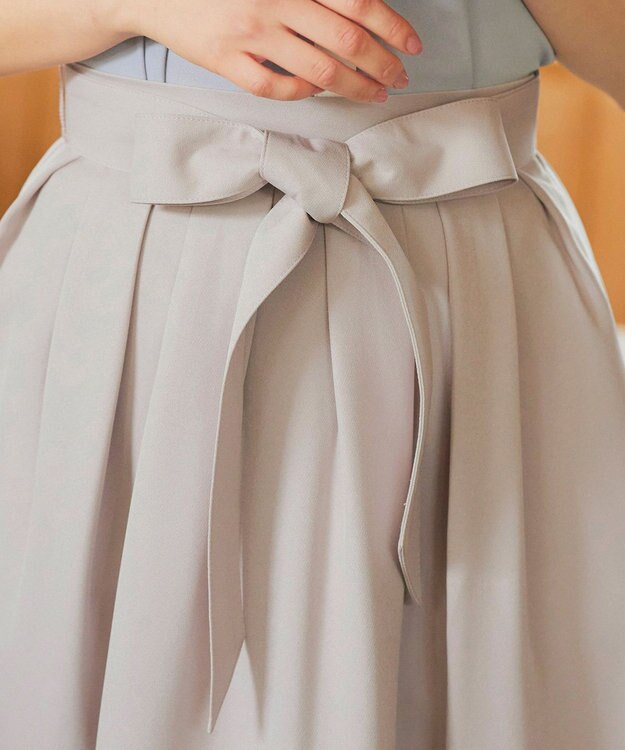 Tiaclasse L 【洗える】リボン付きフレアスカート グレージュ