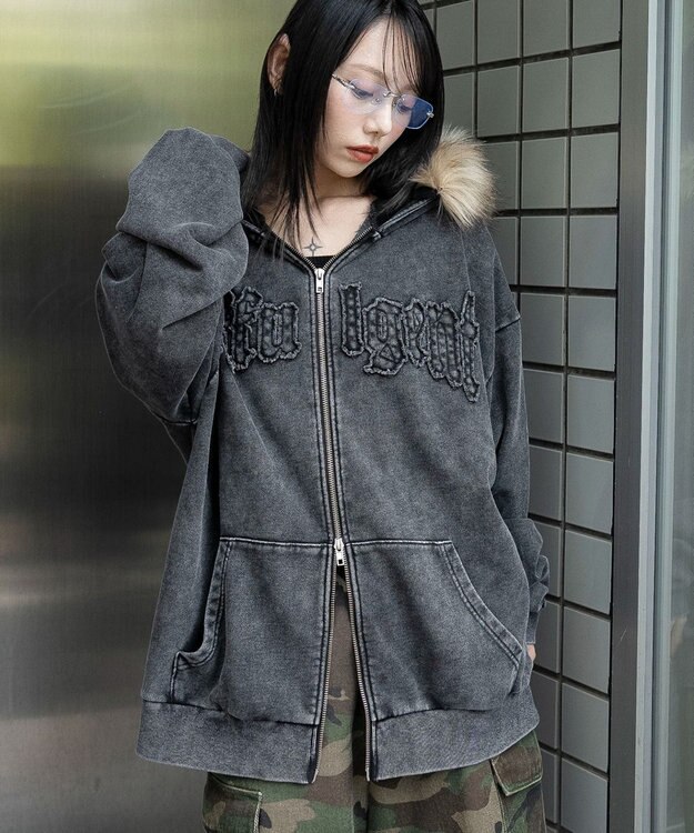 WEGO 【25年秋冬新作】ファーフードBIGZIPパーカー スミクロ