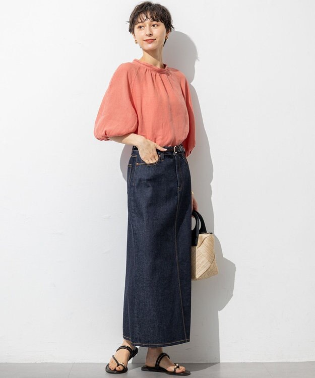 23区 S 【洗える】LIBECOリネン ボリュームスリーブ ブラウス オールドローズ系