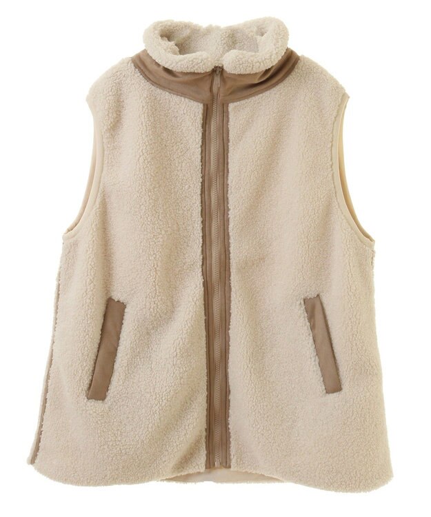 Green Parks スタンドカラーボアＺＩＰベスト Beige