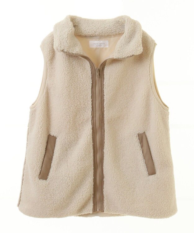 Green Parks スタンドカラーボアＺＩＰベスト Beige