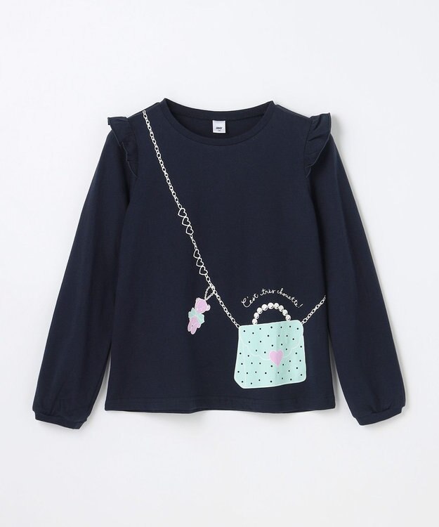 ANY KIDS 【WEB限定】7days プリント 長袖Tシャツ ネイビー×ポシェット